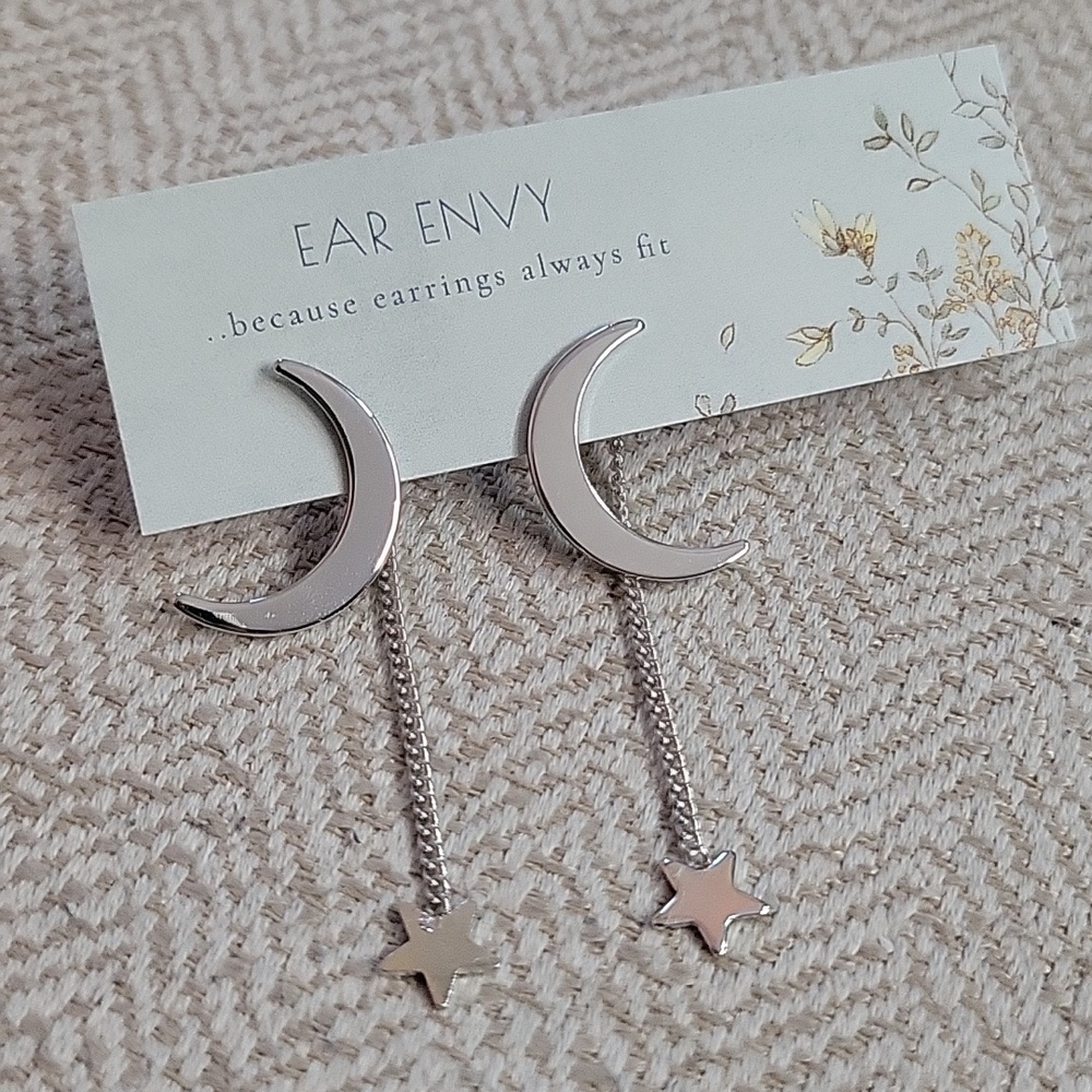 Silver Moon and Star Front/Back Drop Earring - Silver